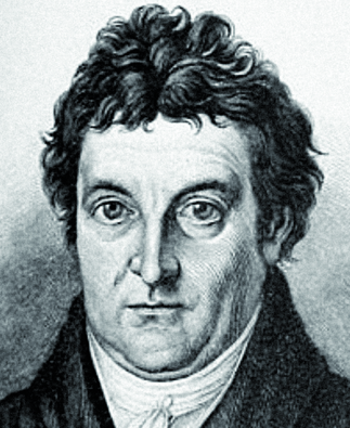 Johann Gottlieb Fichte Zu sehen ist der Philosoph Johann Gottlieb Fichte, der einen schwarzen Mantel trägt, kurzes lockiges Haar hat und ausdruckslos in einer Bleistiftzeichnung potraitiert wurde.